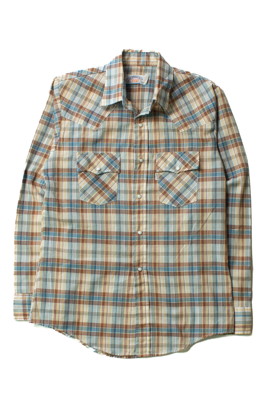 Vintage Plaid Levi's Pearl Snap Button Up Shirt (1970s)