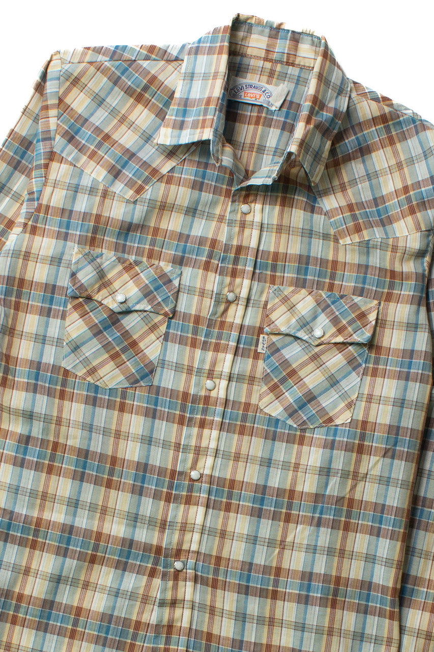 Vintage Plaid Levi's Pearl Snap Button Up Shirt (1970s)