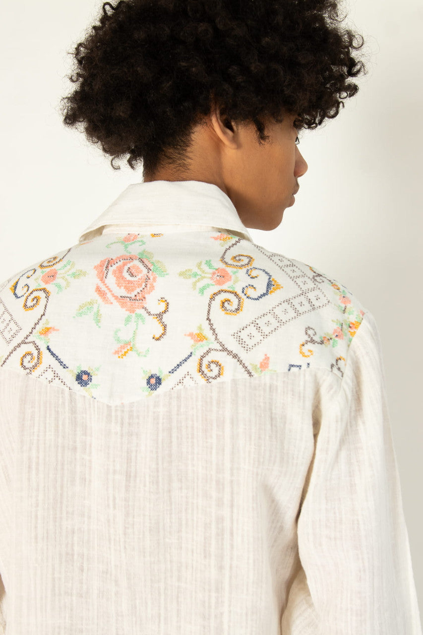 Vintage Crosshatch Floral Button Up Shirt (1970s)