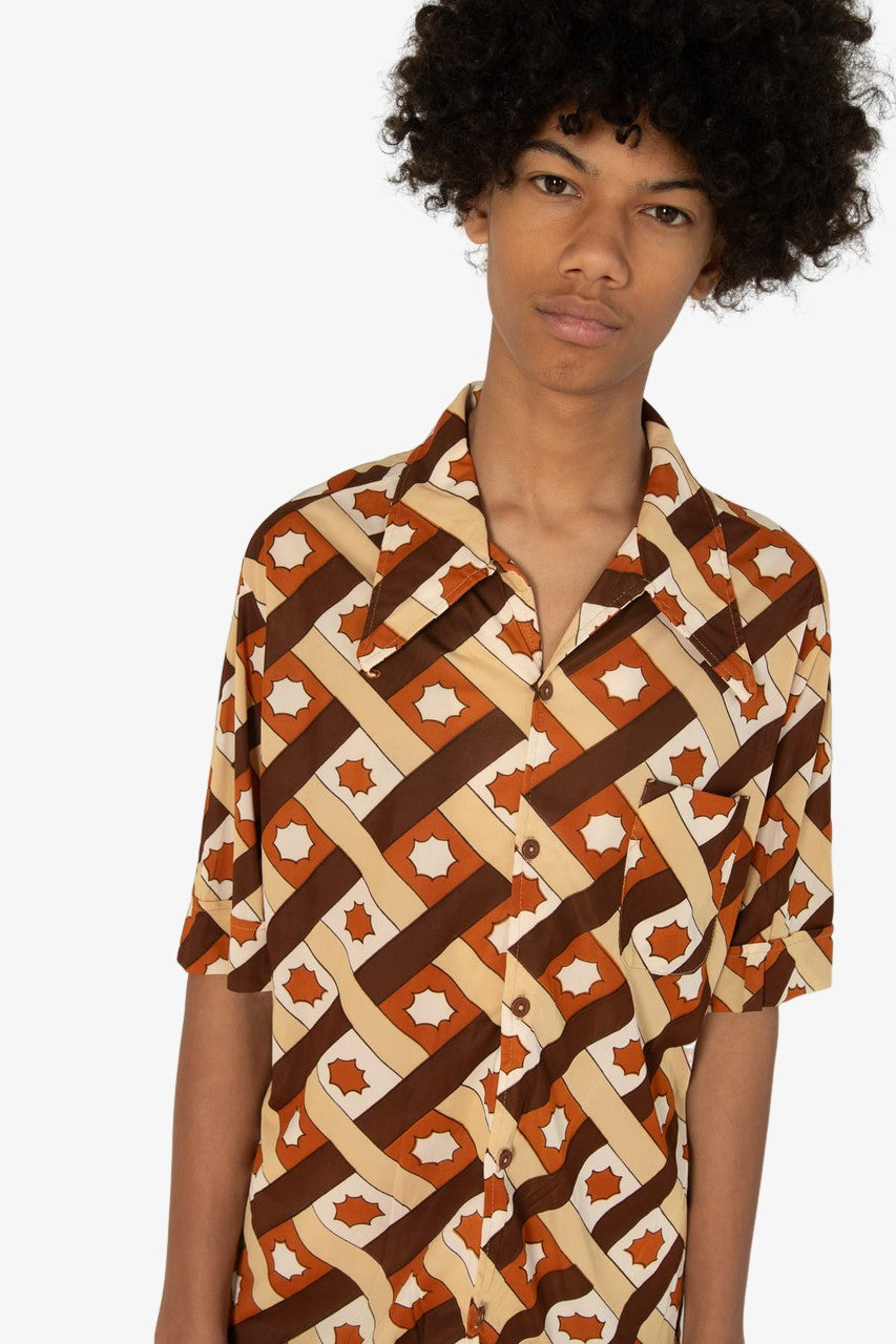 Vintage Brown Pattern Button Up Shirt (1970s)