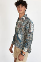 Vintage Blue Patchwork Button Up Shirt (1990s)