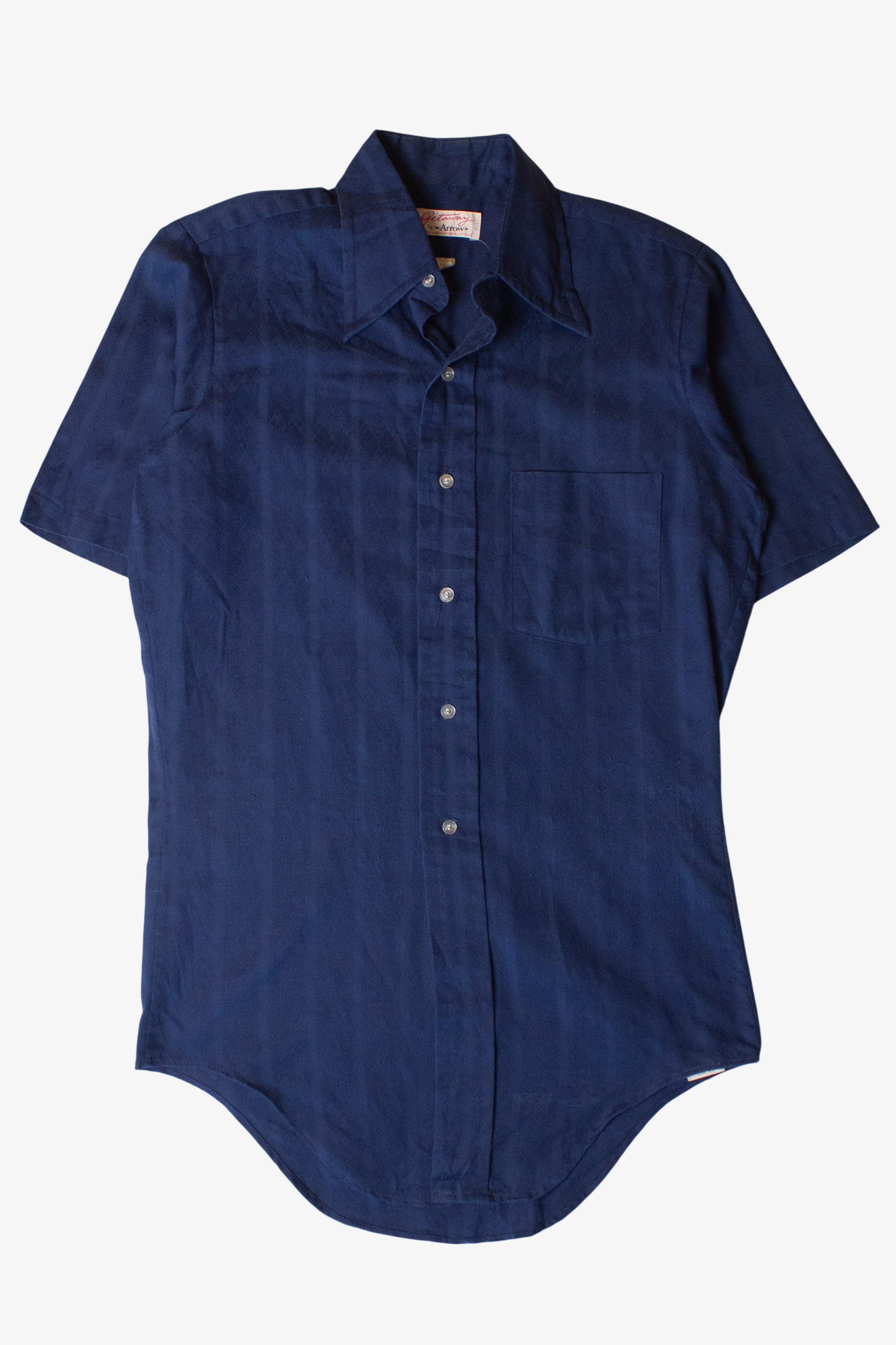 Vintage Navy Blue Short Sleeve Button Up Shirt (1960s)