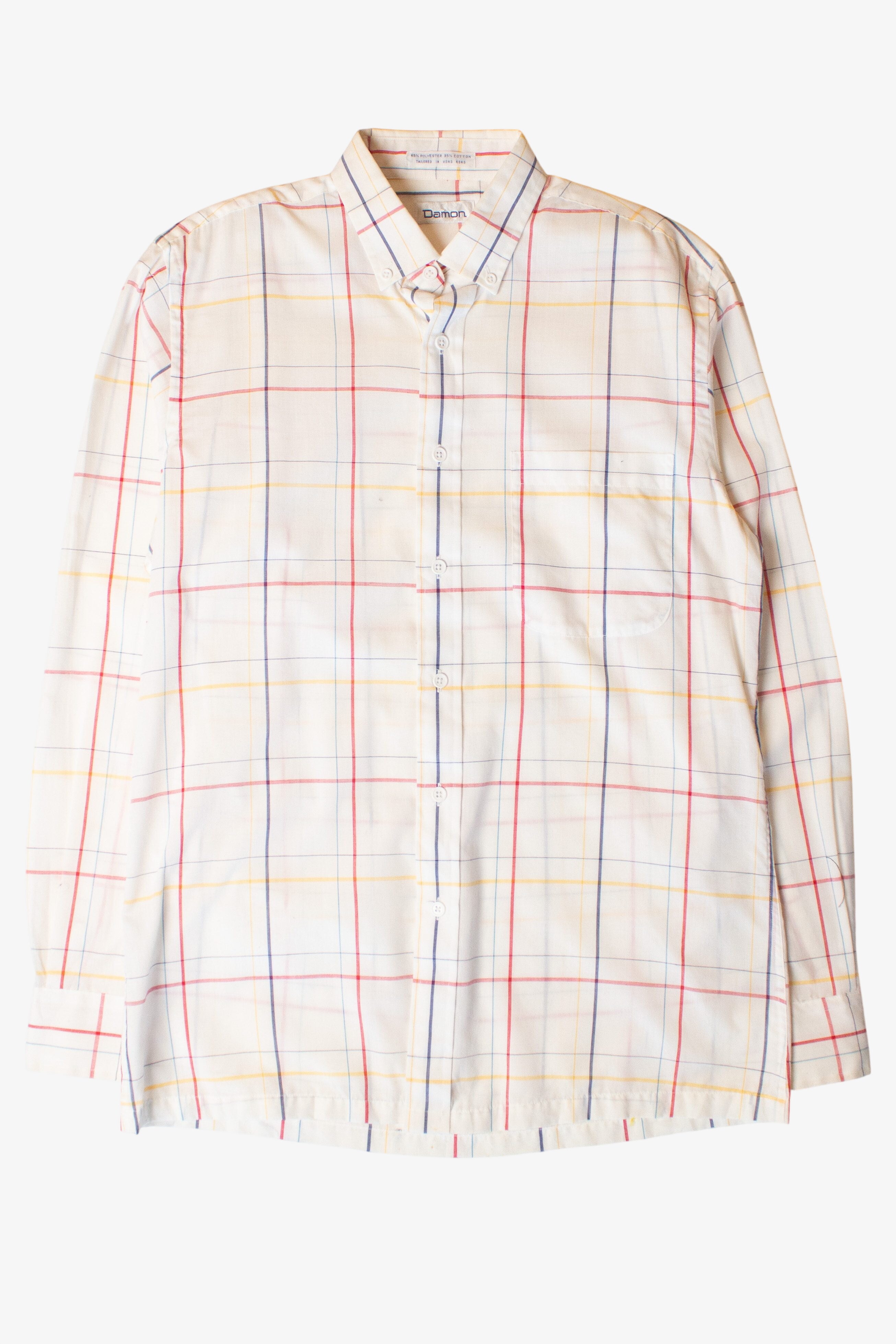 Vintage White Plaid Button Up Shirt (1980s)