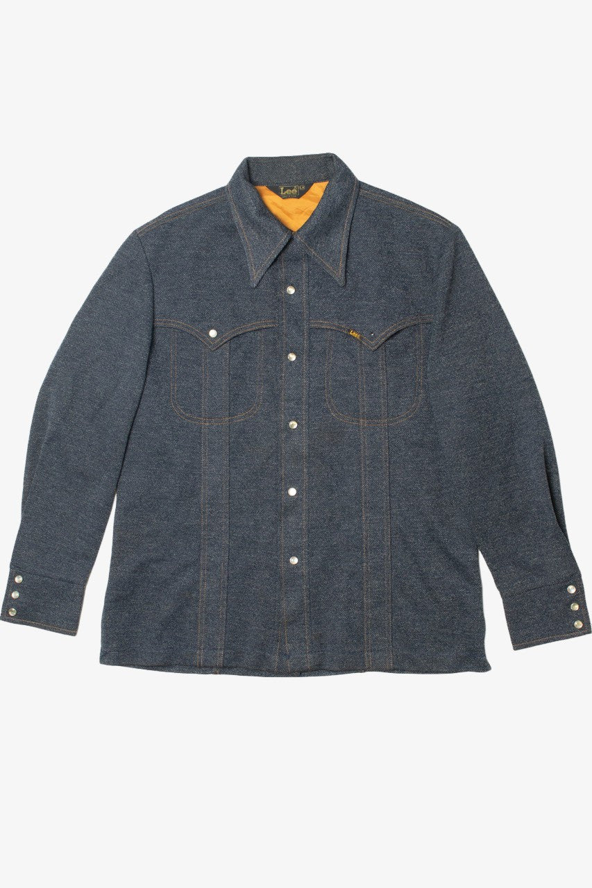 Vintage Lee Poly Denim Pearl Snap Buttons Button Up Shirt