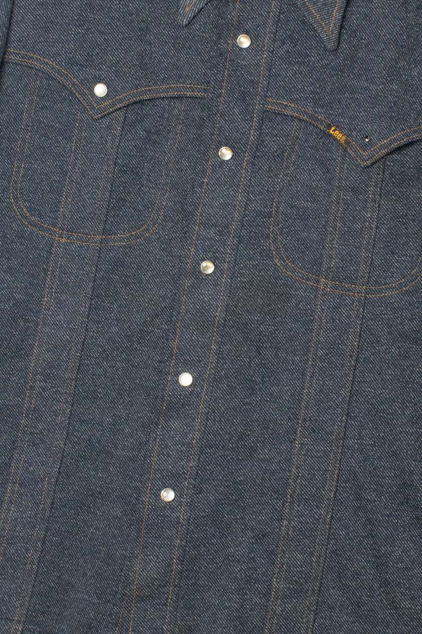 Vintage Lee Poly Denim Pearl Snap Buttons Button Up Shirt
