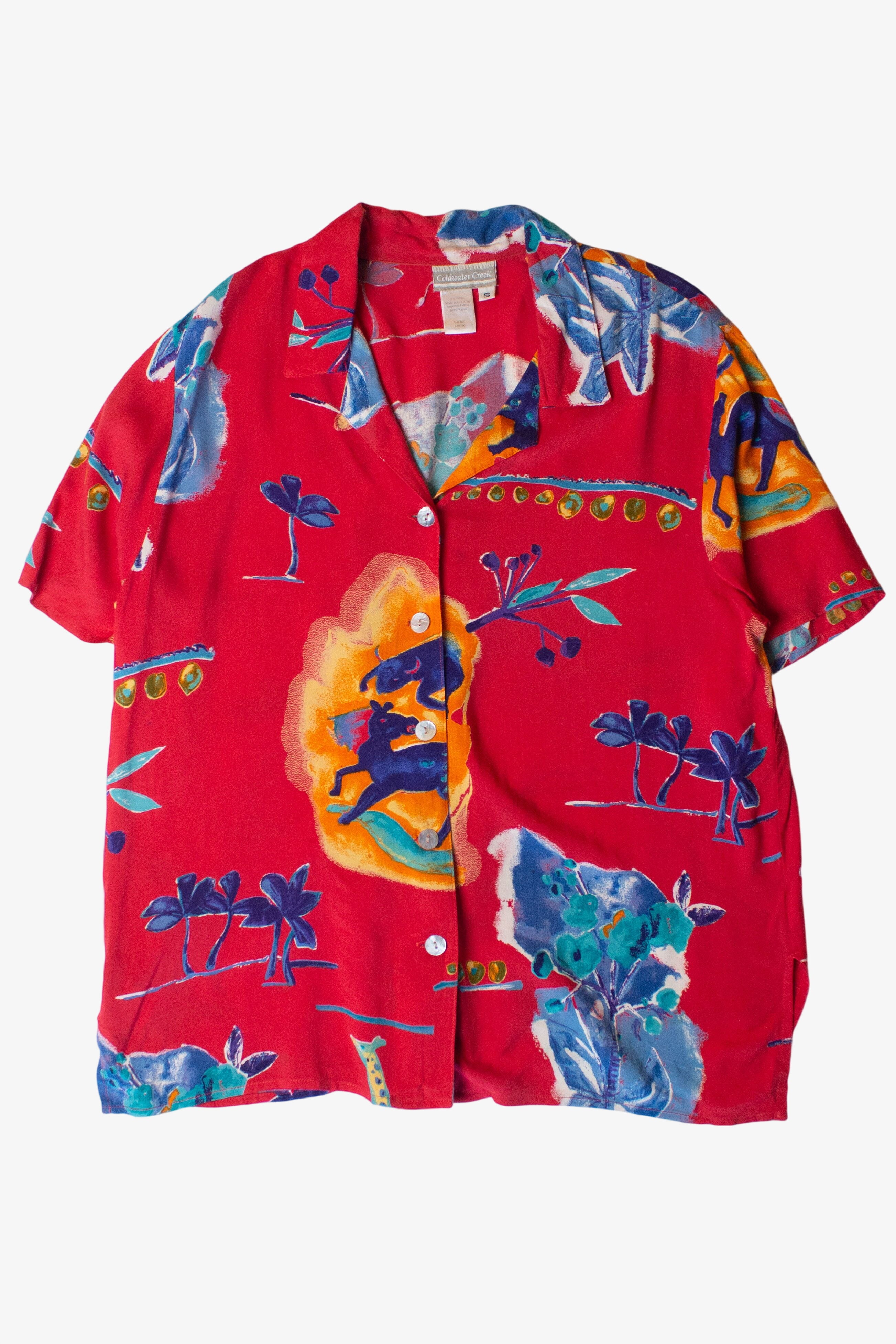 Vintage Watercolor Animals Button Up Shirt (1990s)