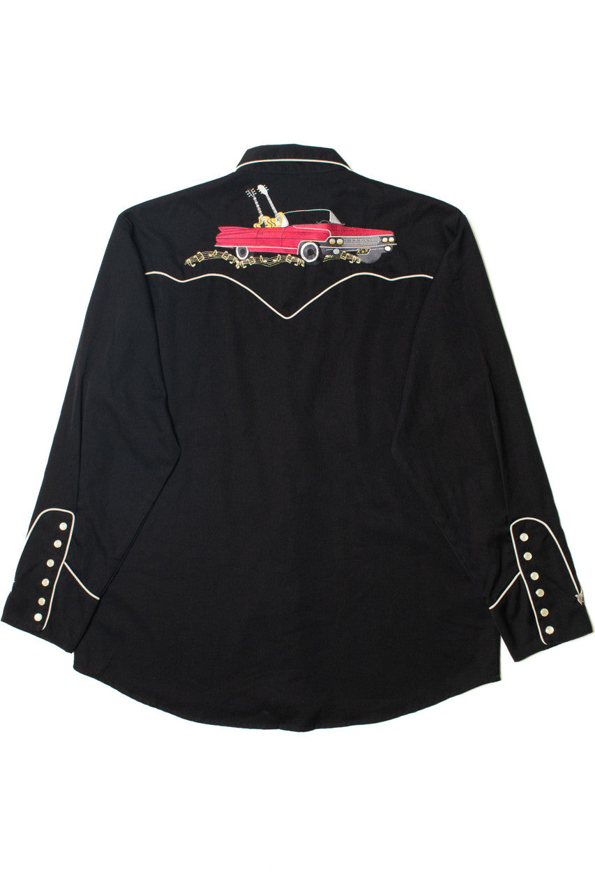 Scully Embroidered Guitar & Cadillac Pearl Snap Button Up Shirt