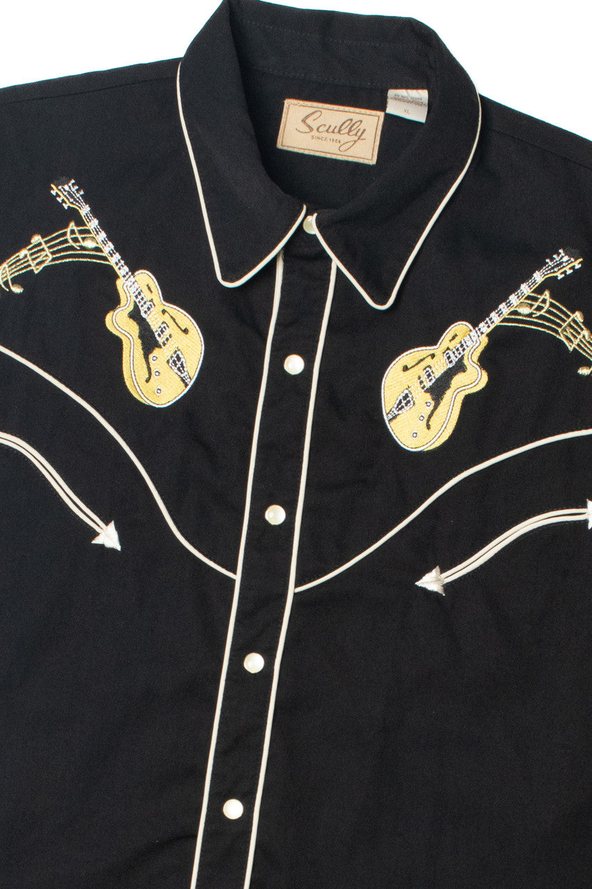 Scully Embroidered Guitar & Cadillac Pearl Snap Button Up Shirt