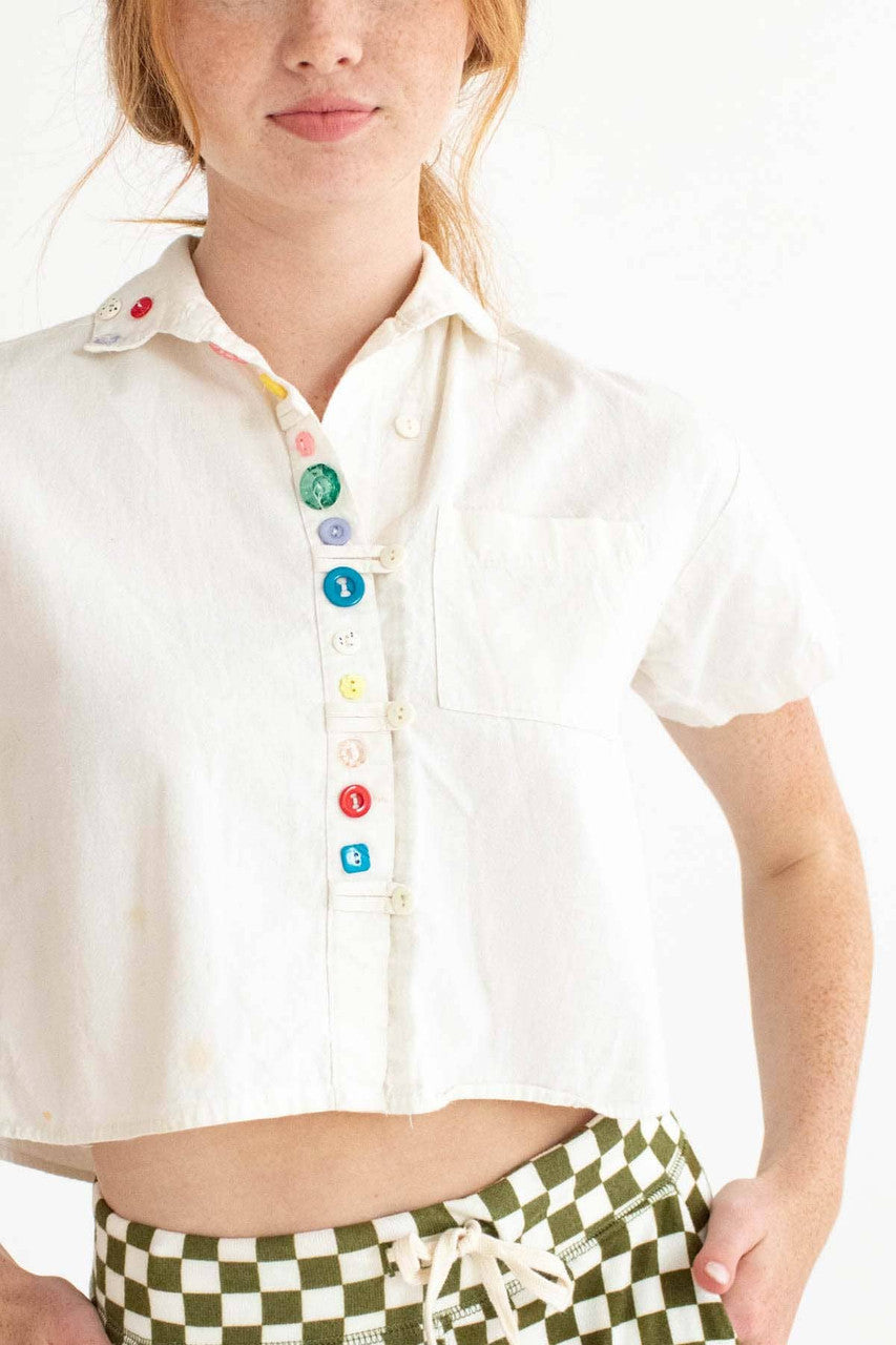 Vintage Multi Button Cropped Blouse