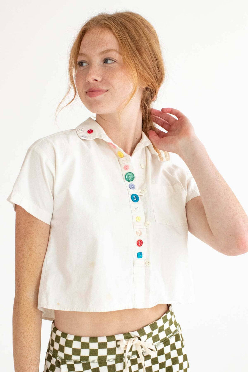Vintage Multi Button Cropped Blouse