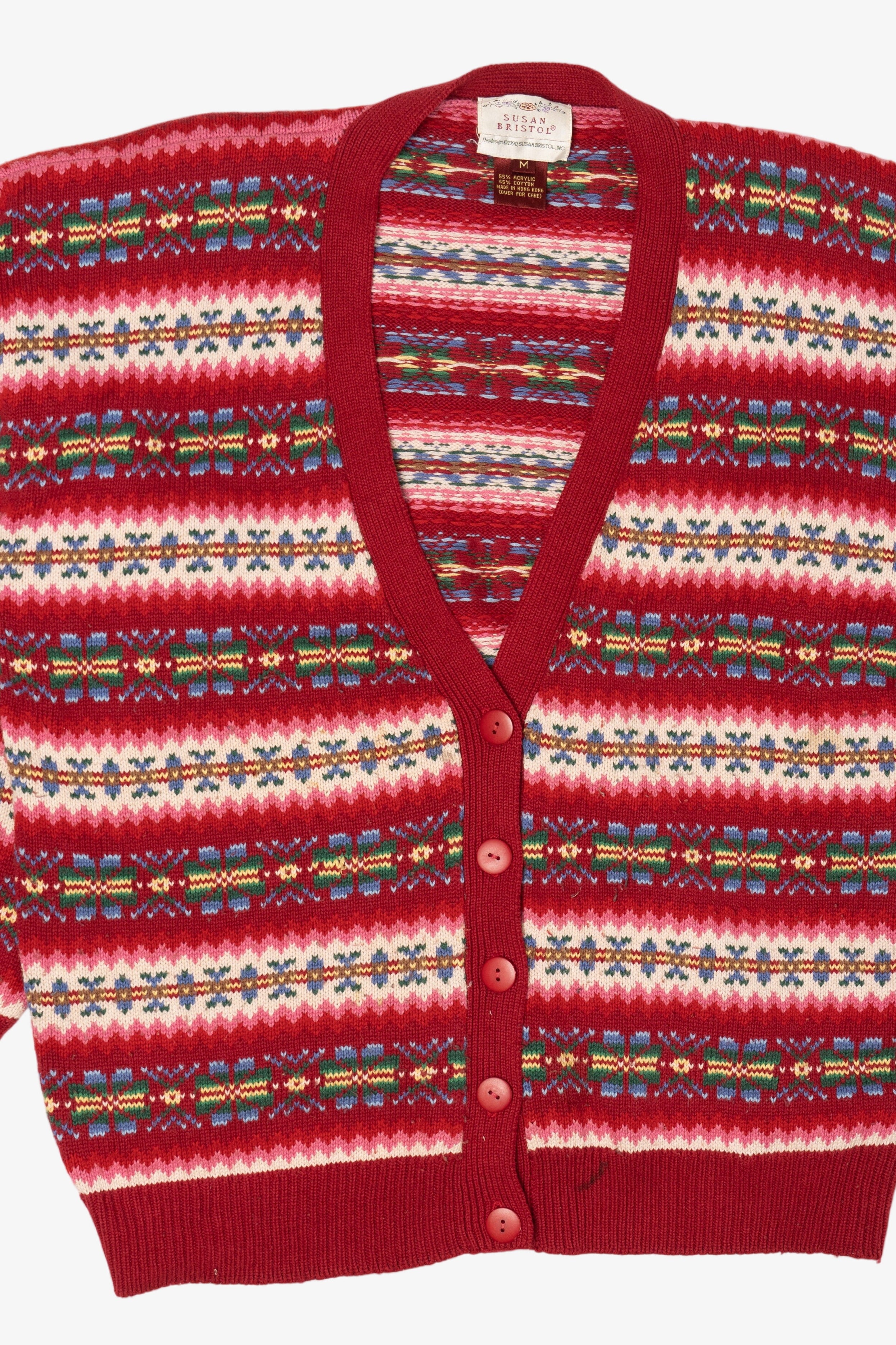 Vintage Red Susan Bristol Fair Isle Cardigan Sweater (1990s)