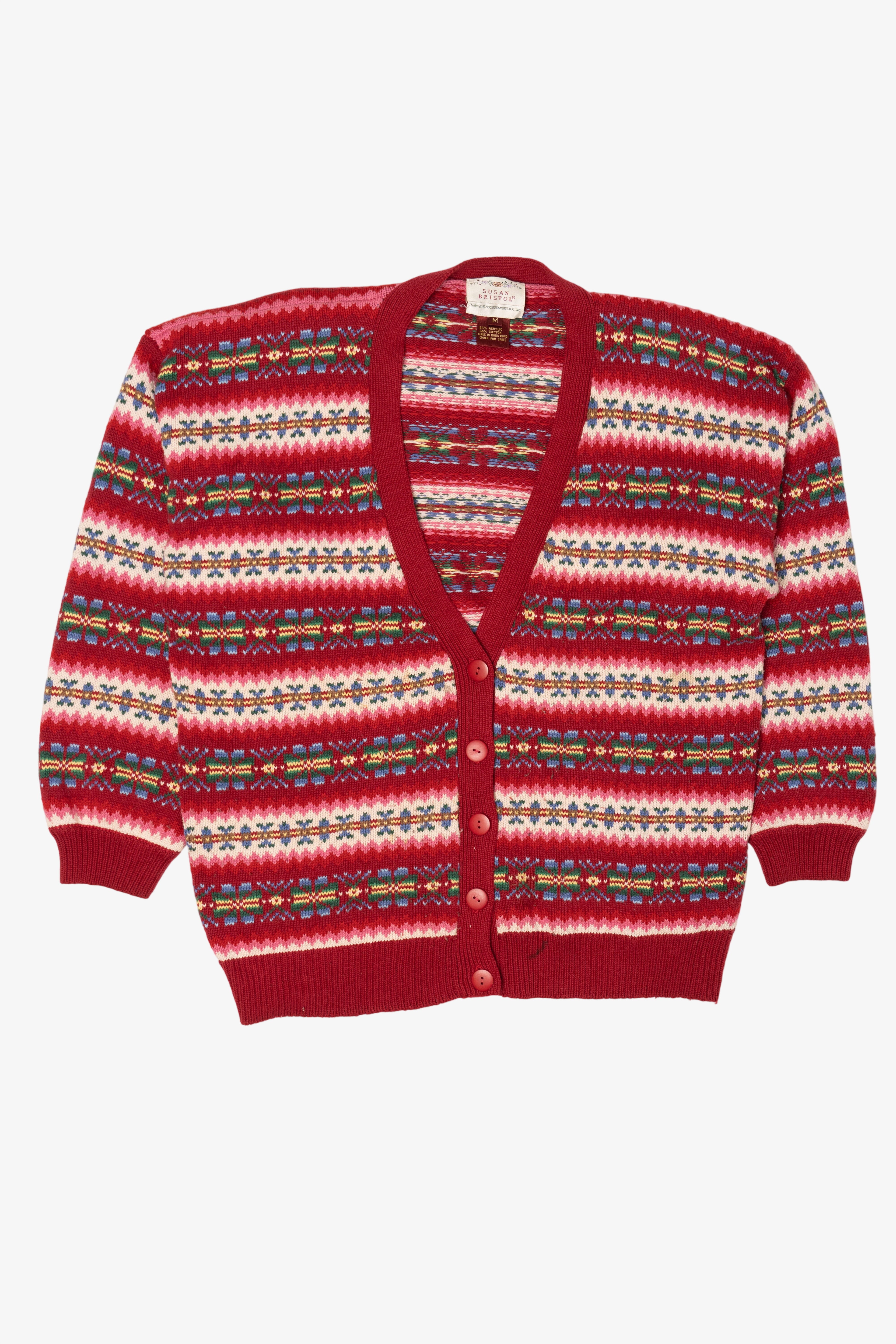 Vintage Red Susan Bristol Fair Isle Cardigan Sweater (1990s)