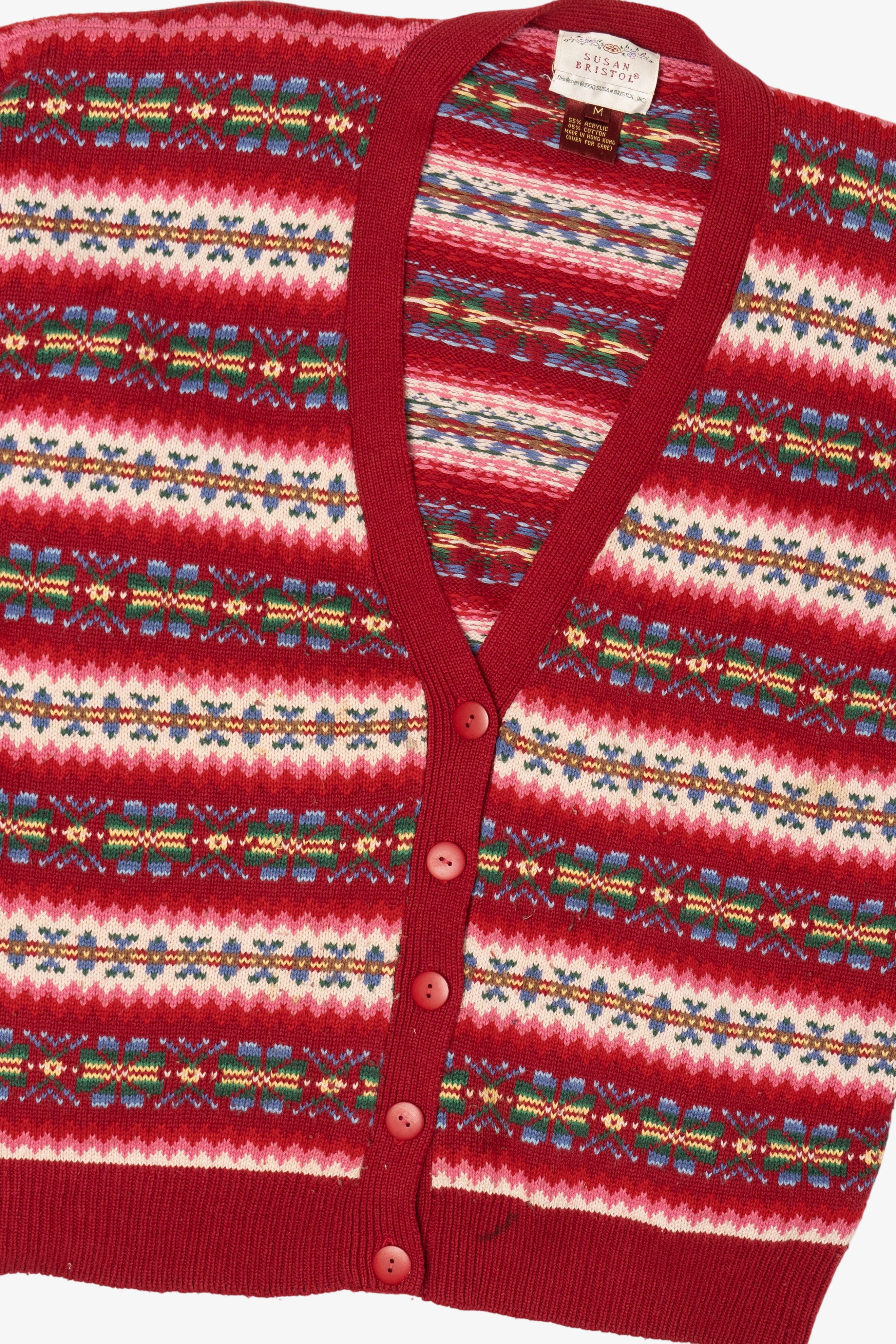 Vintage Red Susan Bristol Fair Isle Cardigan Sweater (1990s)