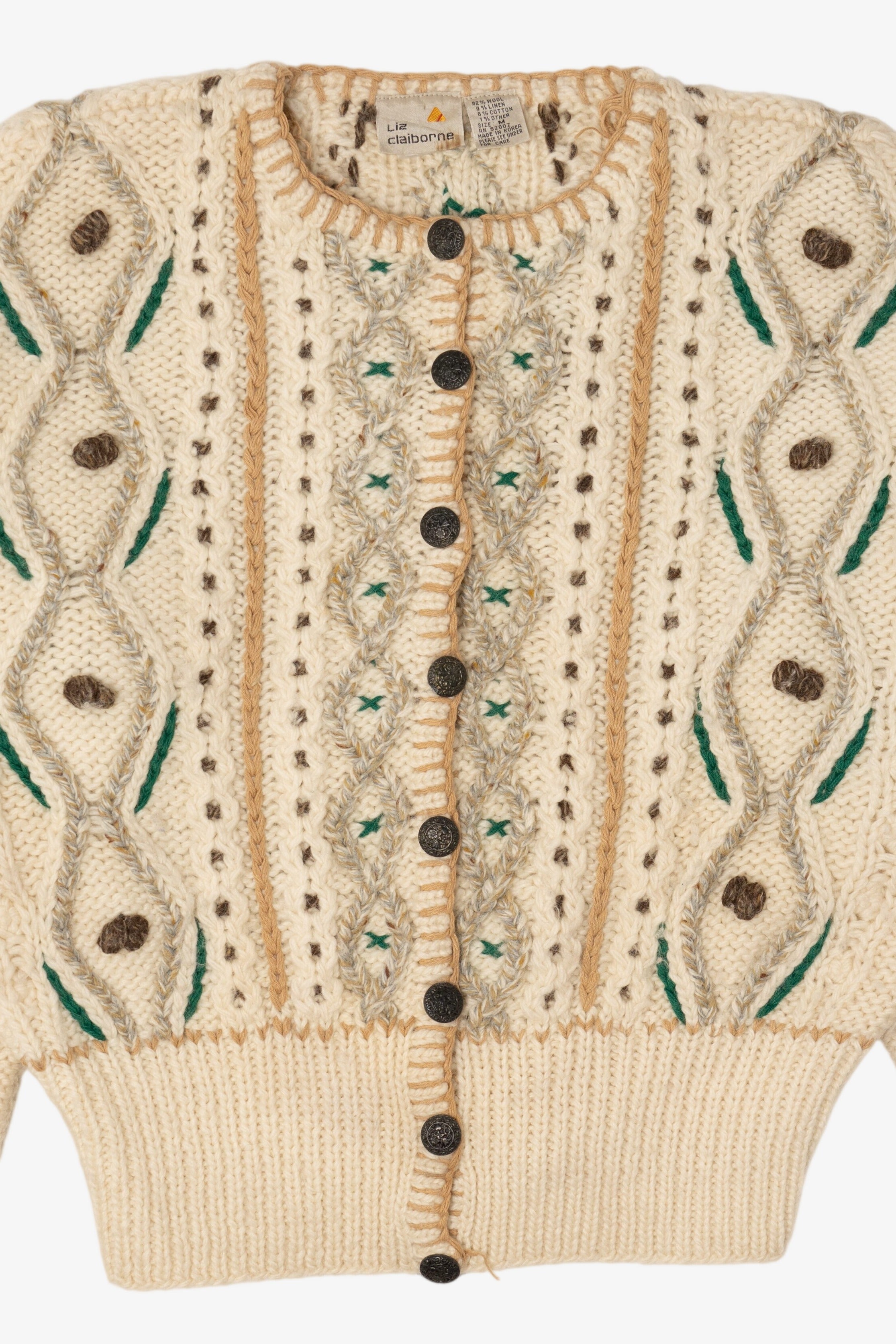 Vintage Ivory Liz Claiborne Embroidered Cardigan (1980s)