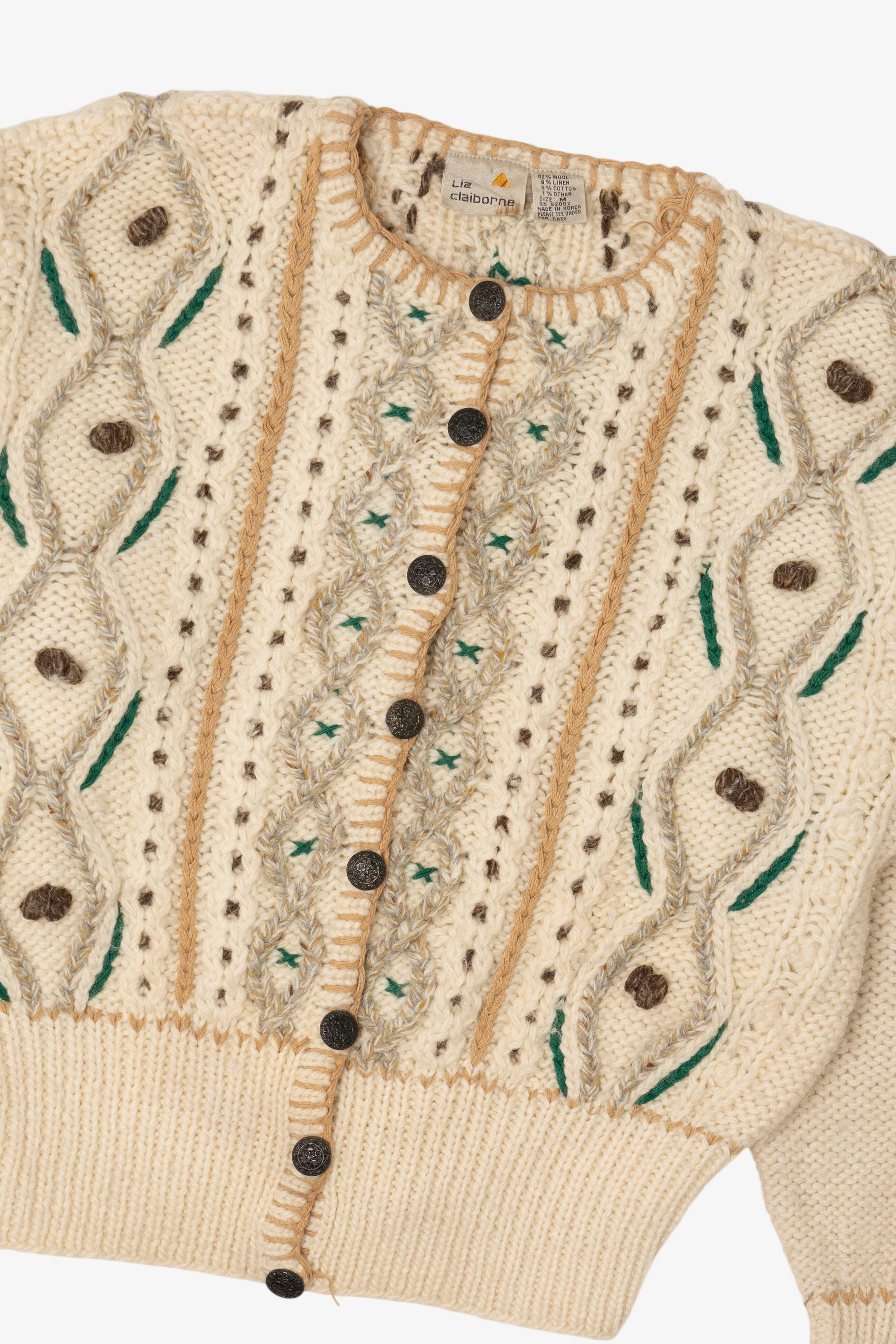 Vintage Ivory Liz Claiborne Embroidered Cardigan (1980s)