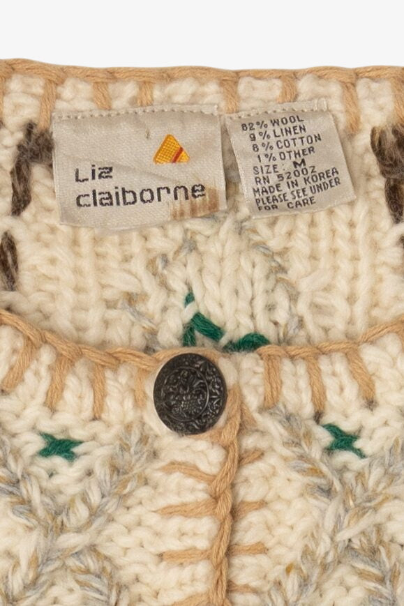 Vintage Ivory Liz Claiborne Embroidered Cardigan (1980s)