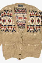 Vintage Hand Knit Beige Lizwear Cardigan Sweater (1990s)