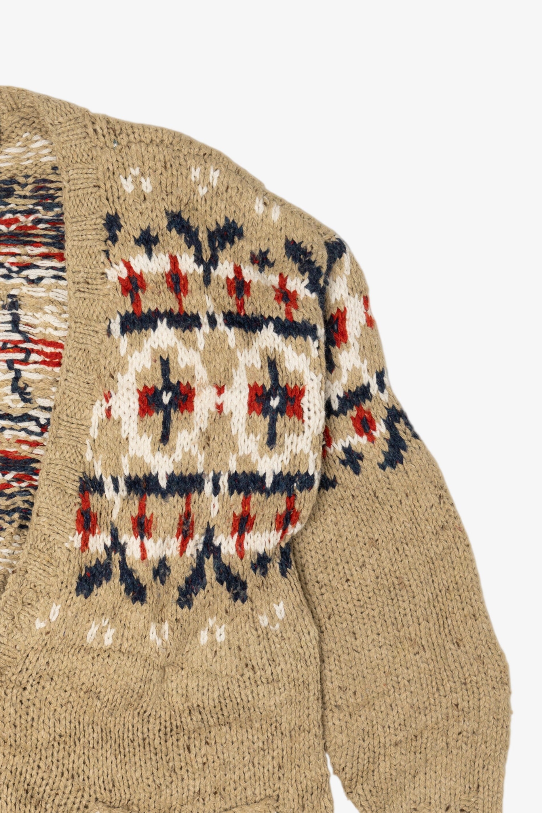 Vintage Hand Knit Beige Lizwear Cardigan Sweater (1990s)