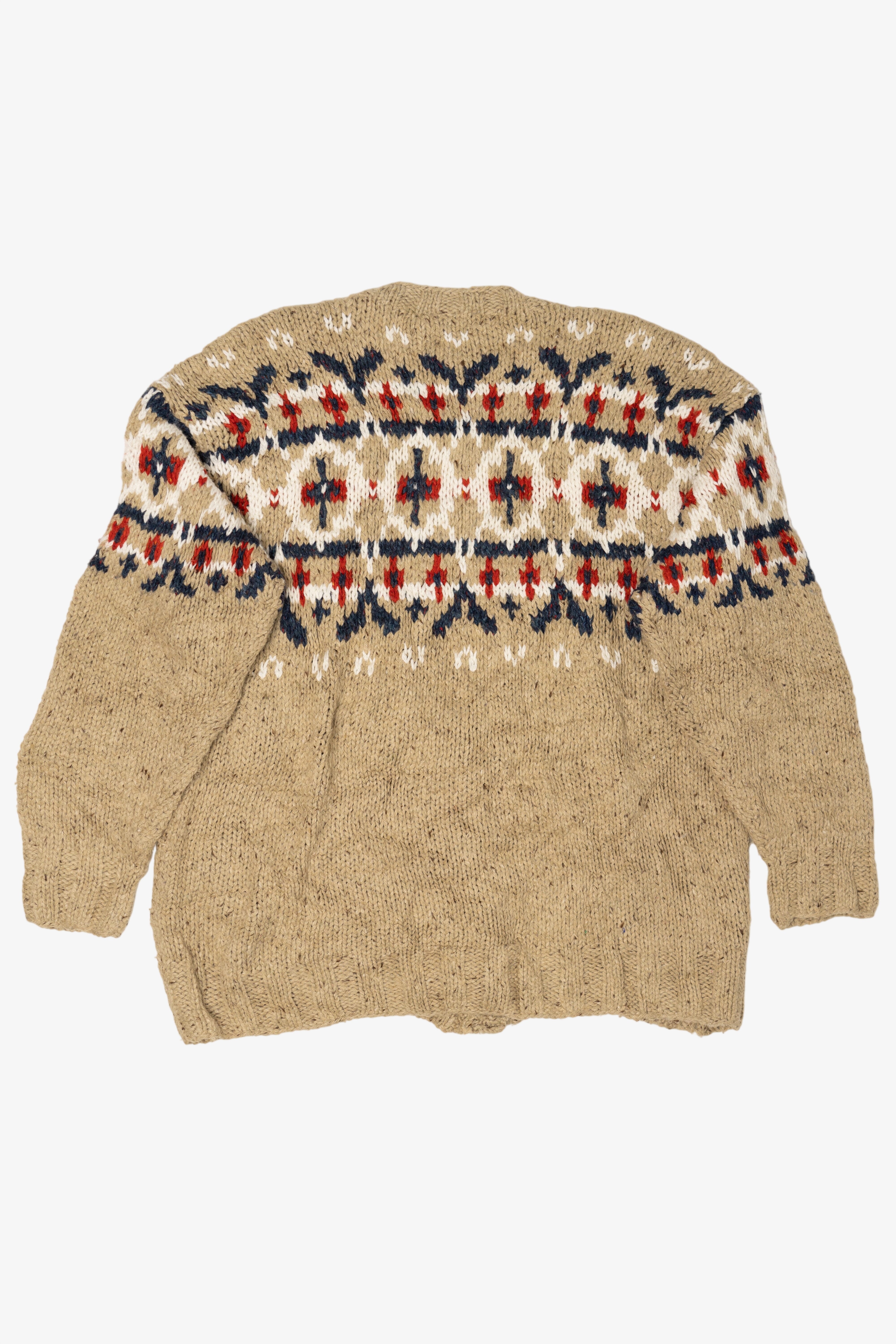 Vintage Hand Knit Beige Lizwear Cardigan Sweater (1990s)