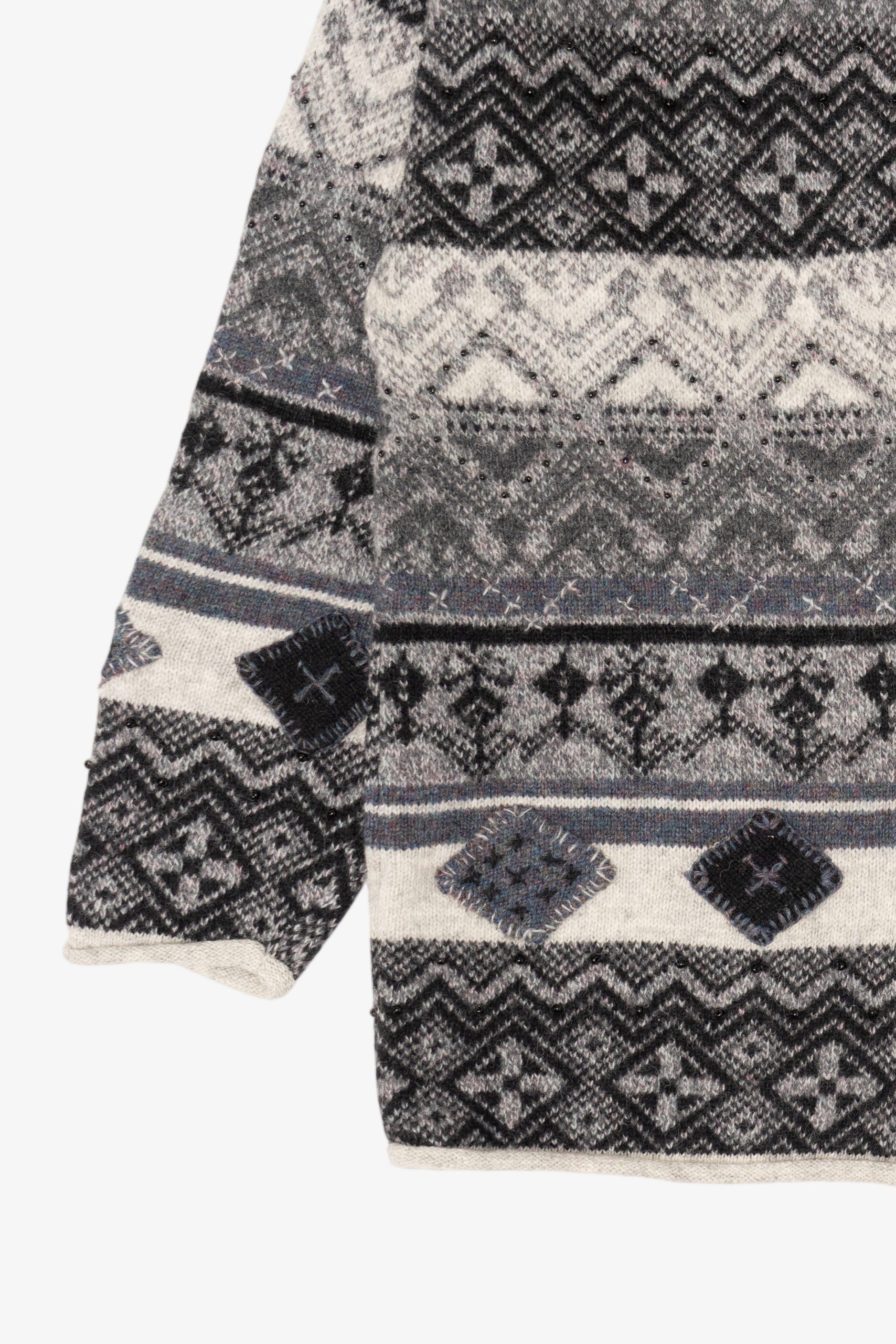Vintage Hand Embroidered Gray Northern Isles Cardigan Sweater (1990s)