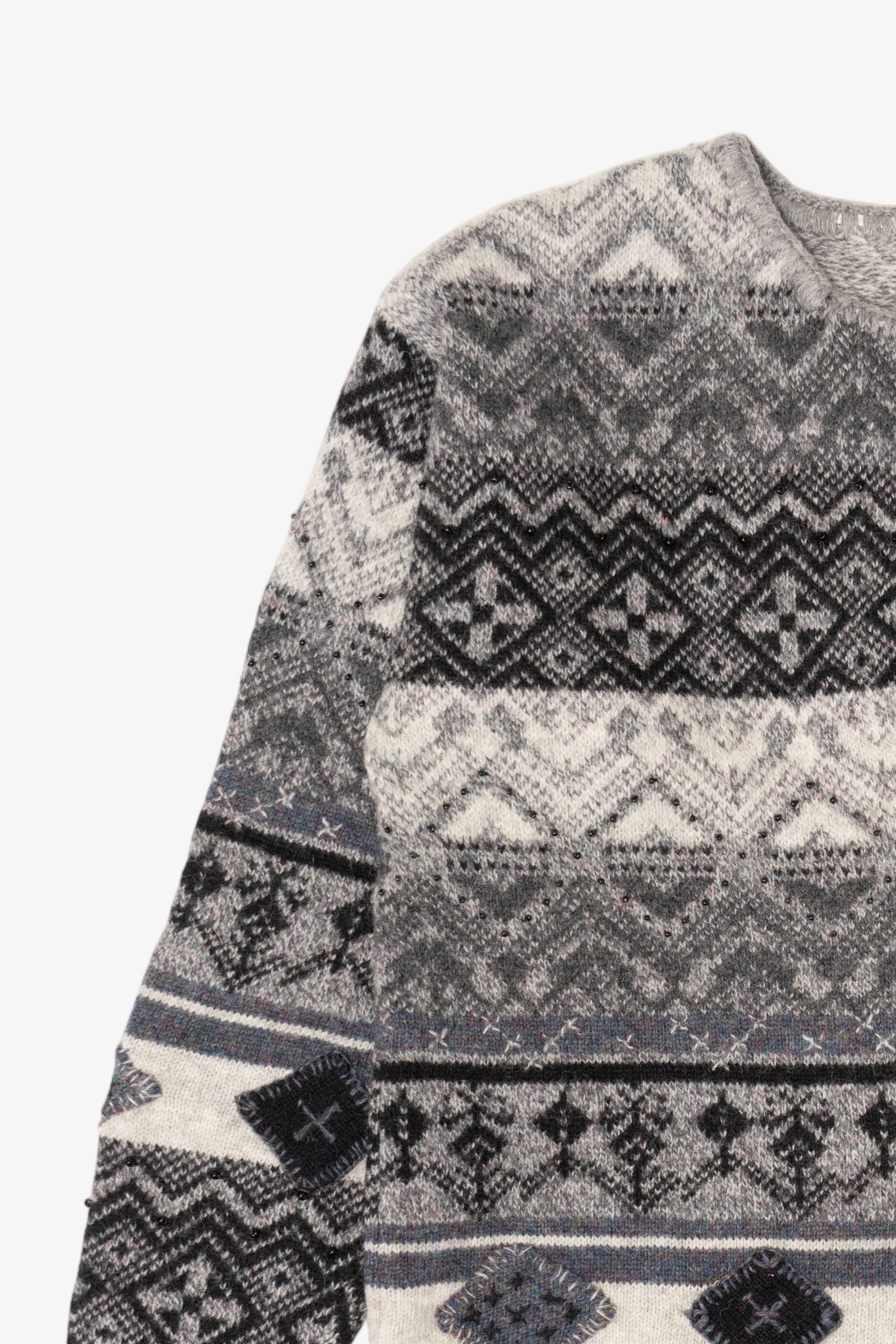 Vintage Hand Embroidered Gray Northern Isles Cardigan Sweater (1990s)