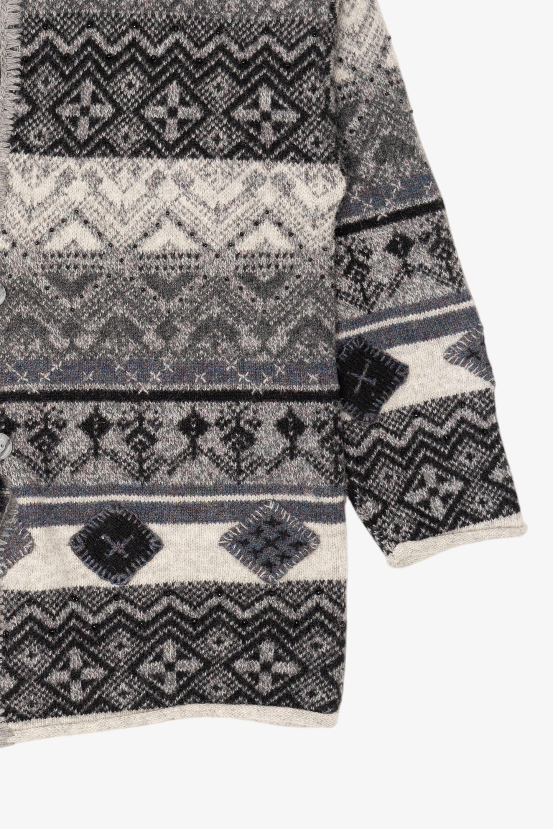 Vintage Hand Embroidered Gray Northern Isles Cardigan Sweater (1990s)