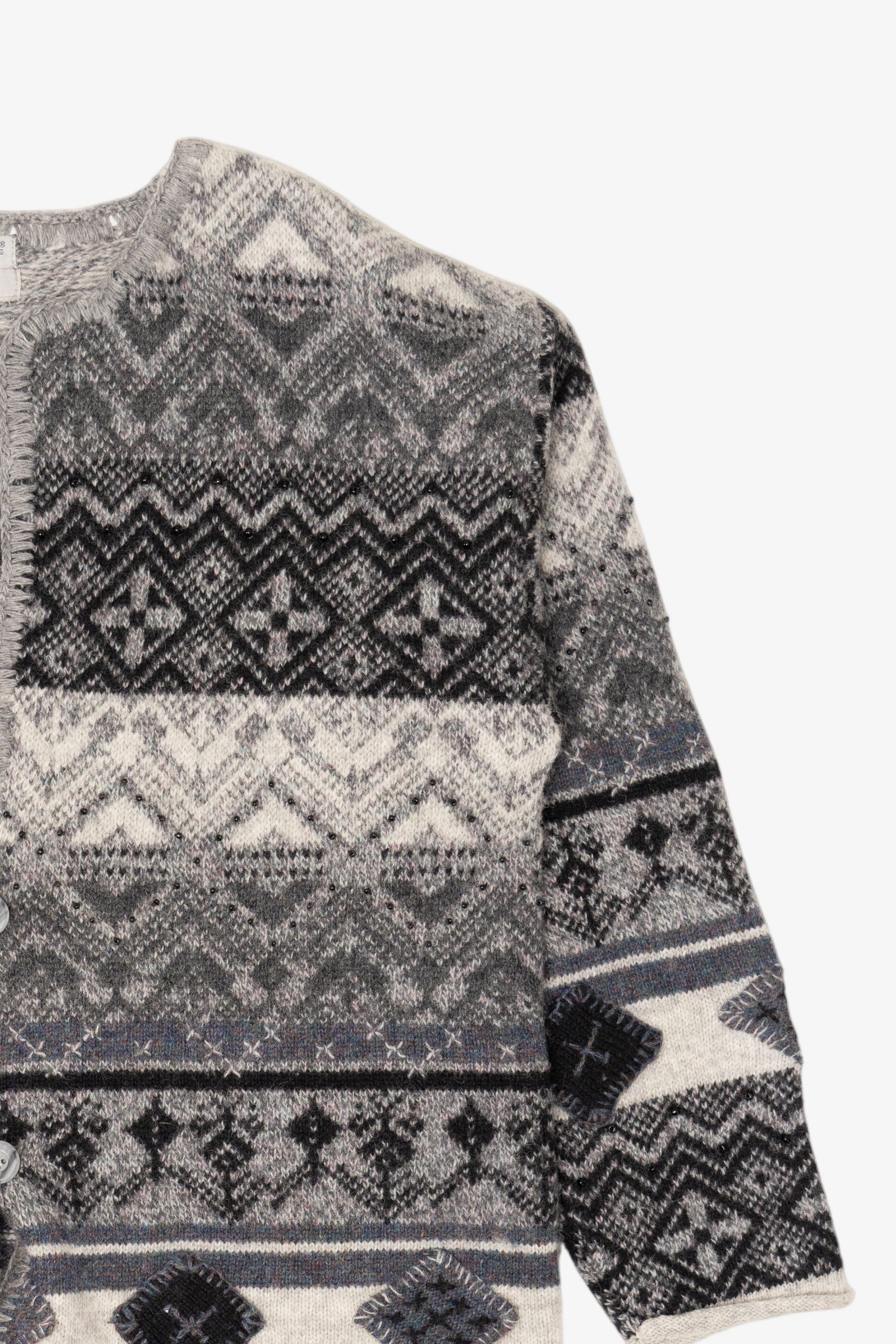 Vintage Hand Embroidered Gray Northern Isles Cardigan Sweater (1990s)