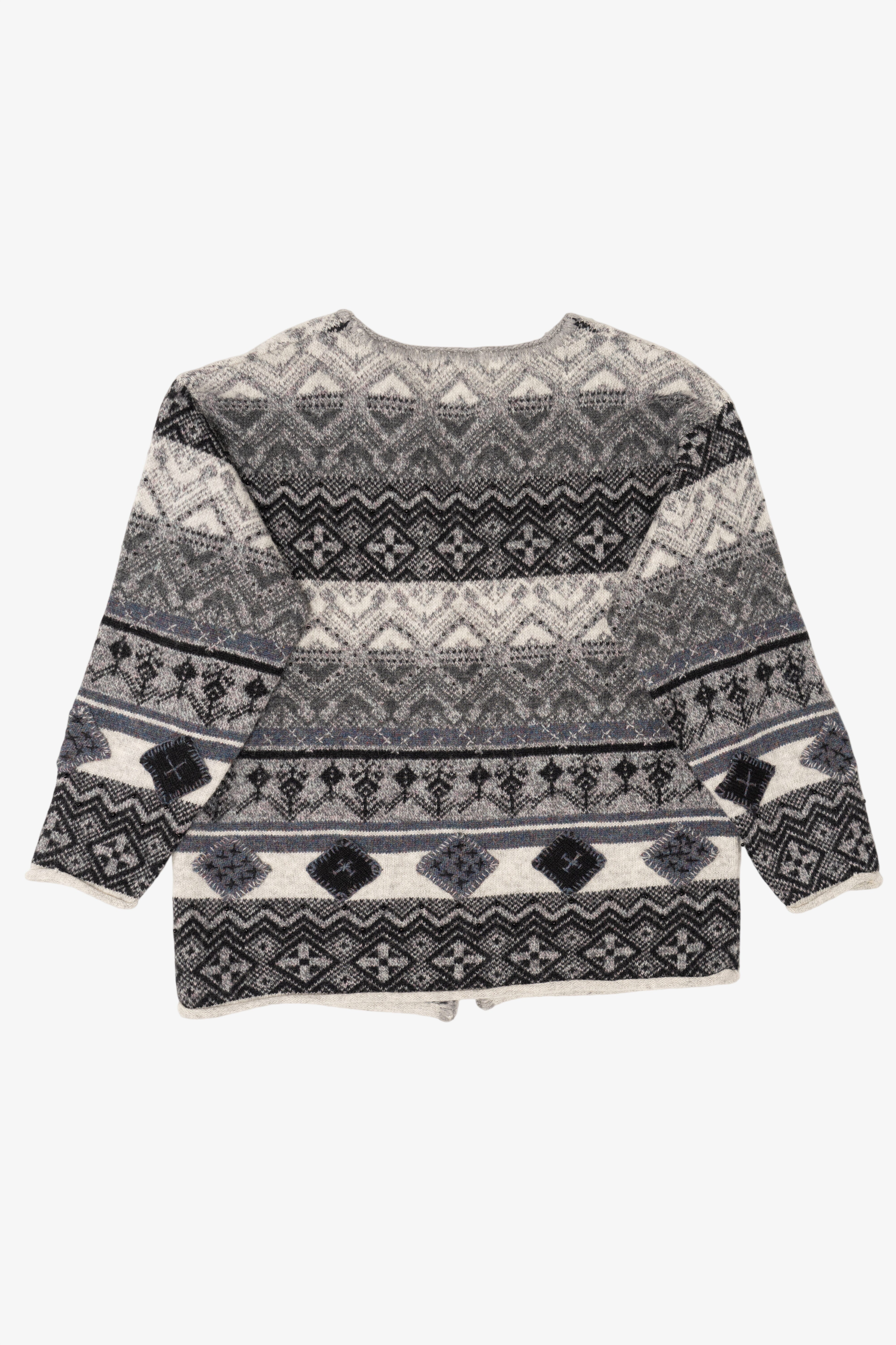 Vintage Hand Embroidered Gray Northern Isles Cardigan Sweater (1990s)