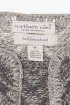 Vintage Hand Embroidered Gray Northern Isles Cardigan Sweater (1990s)