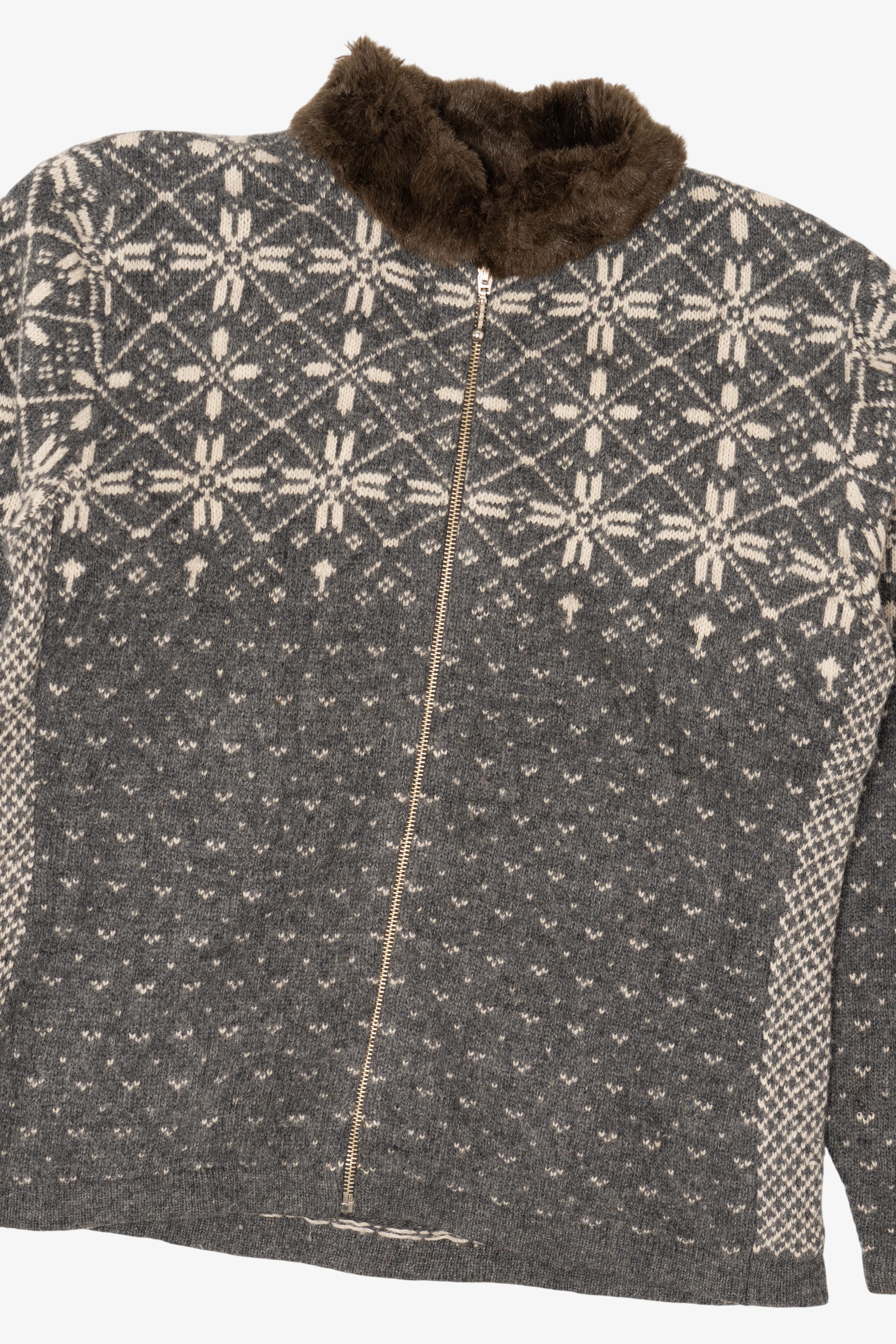 Vintage Dark Gray Maurices Fair Isle Cardigan (1990s)