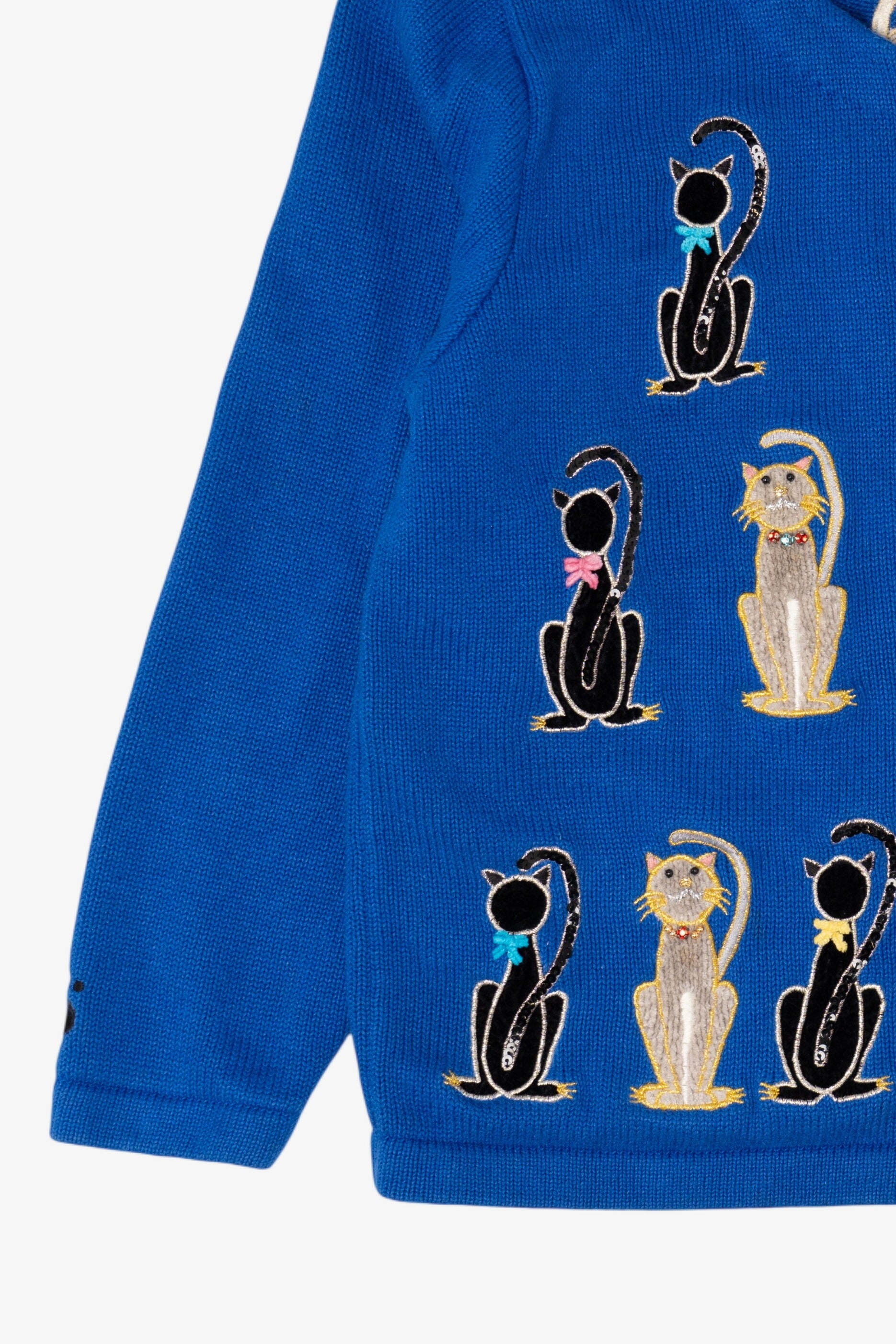 Vintage Blue Berek Cats Cardigan Sweater (1990s)