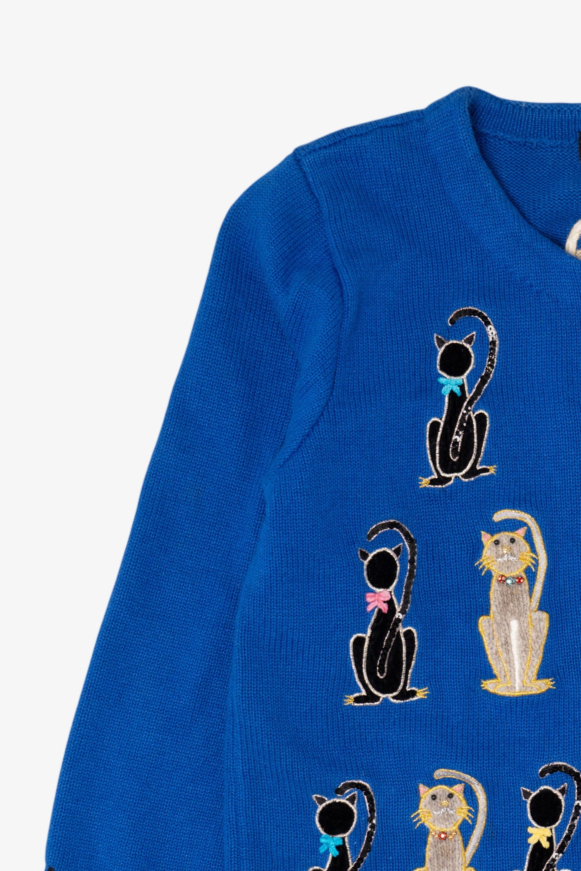 Vintage Blue Berek Cats Cardigan Sweater (1990s)