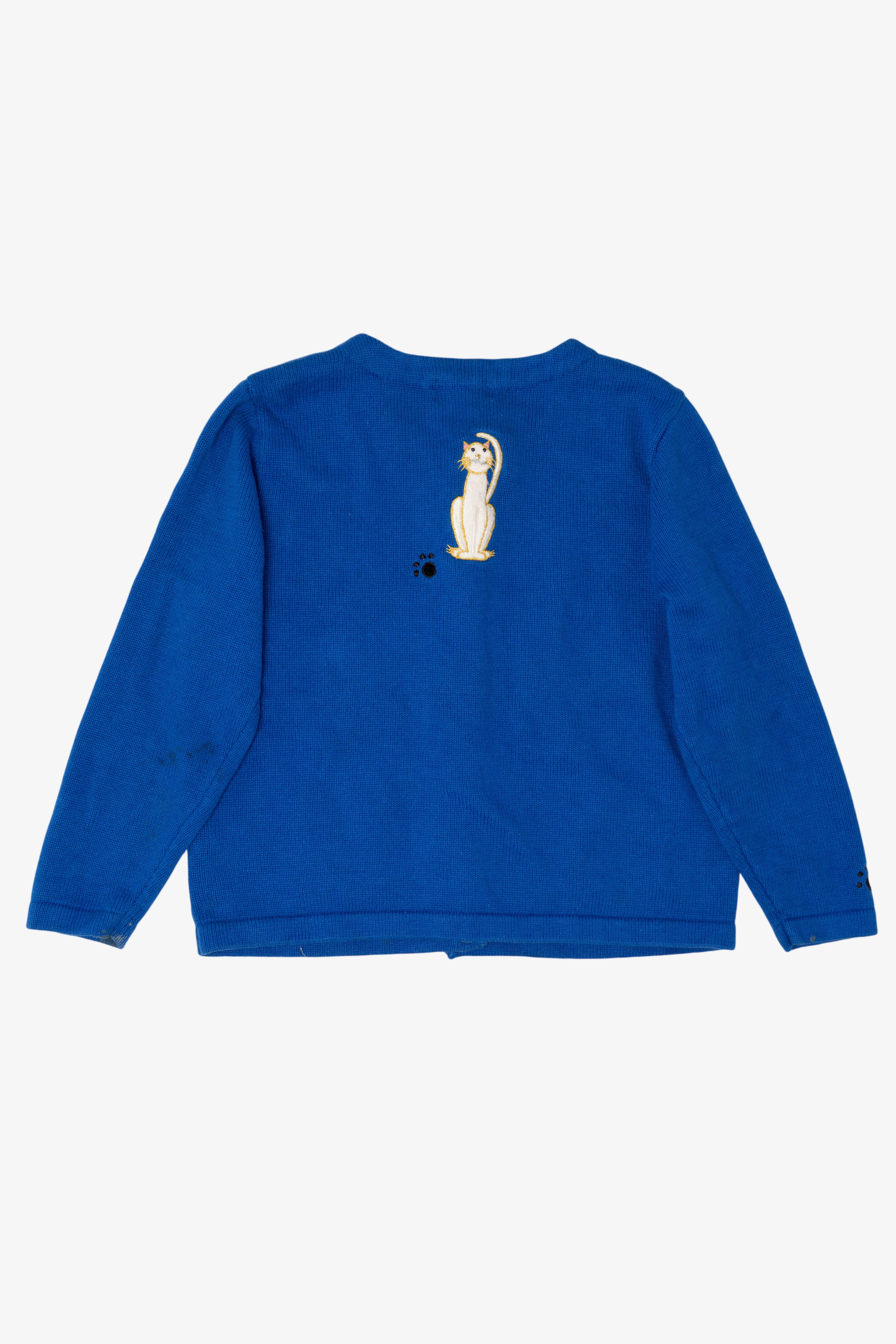 Vintage Blue Berek Cats Cardigan Sweater (1990s)