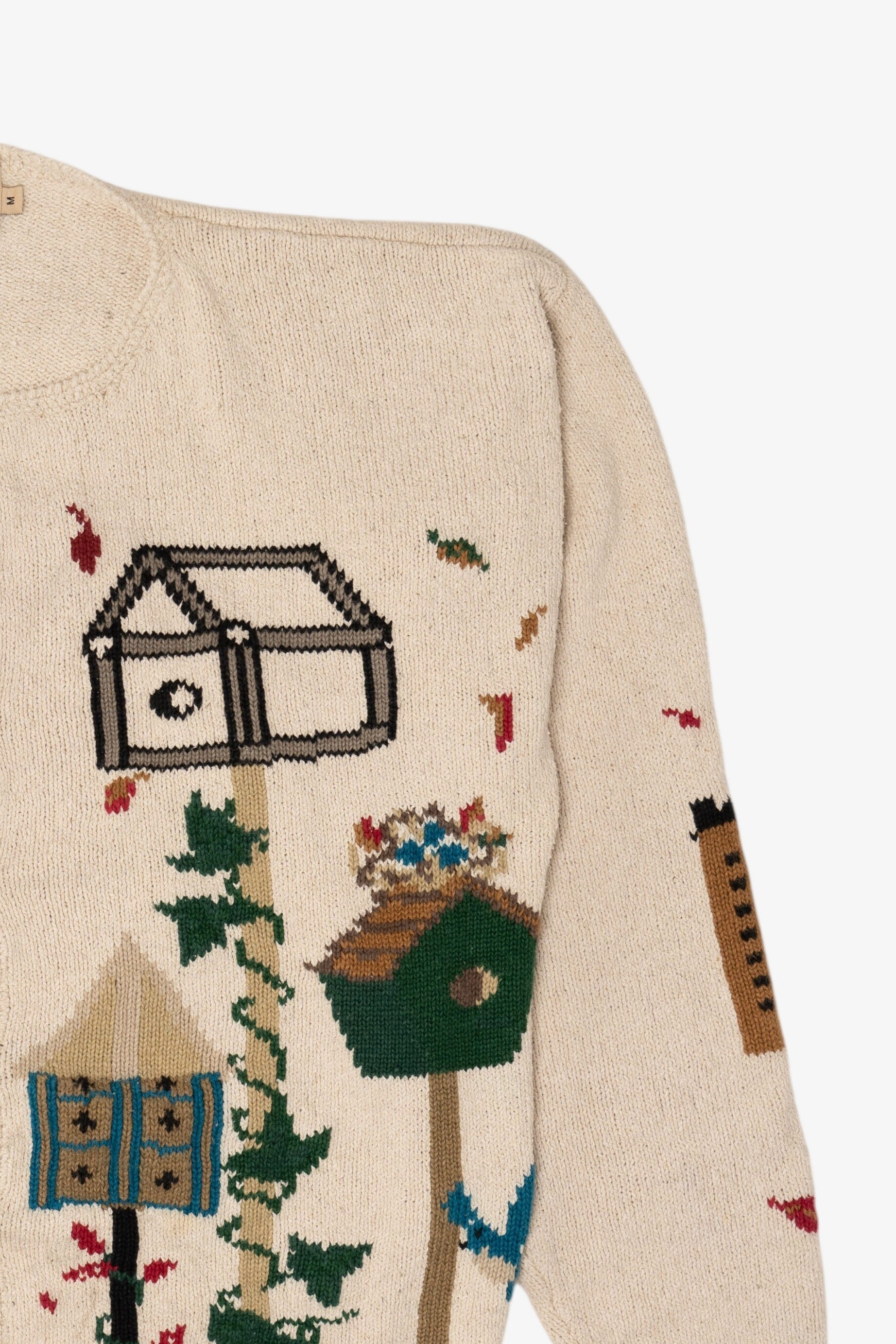 Vintage Beige Woolrich Birdhouses Cardigan Sweater (1990s)
