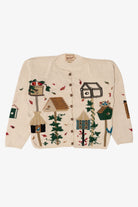 Vintage Beige Woolrich Birdhouses Cardigan Sweater (1990s)