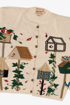 Vintage Beige Woolrich Birdhouses Cardigan Sweater (1990s)
