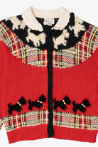 Vintage Hand Knit Red Talbots Scottie Dogs Cardigan Sweater (1990s)