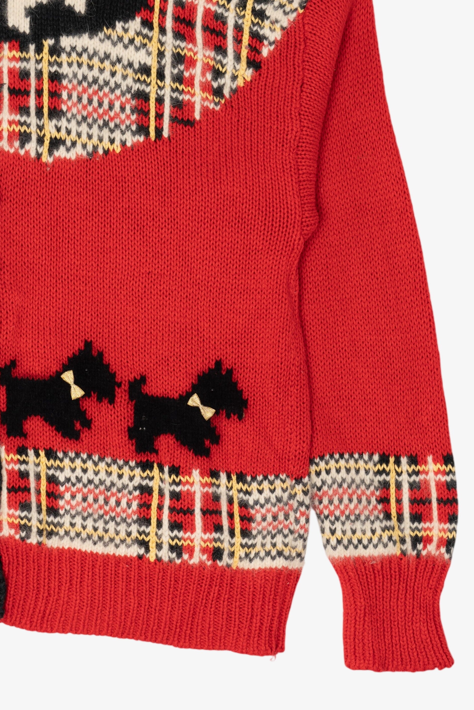 Vintage Hand Knit Red Talbots Scottie Dogs Cardigan Sweater (1990s)