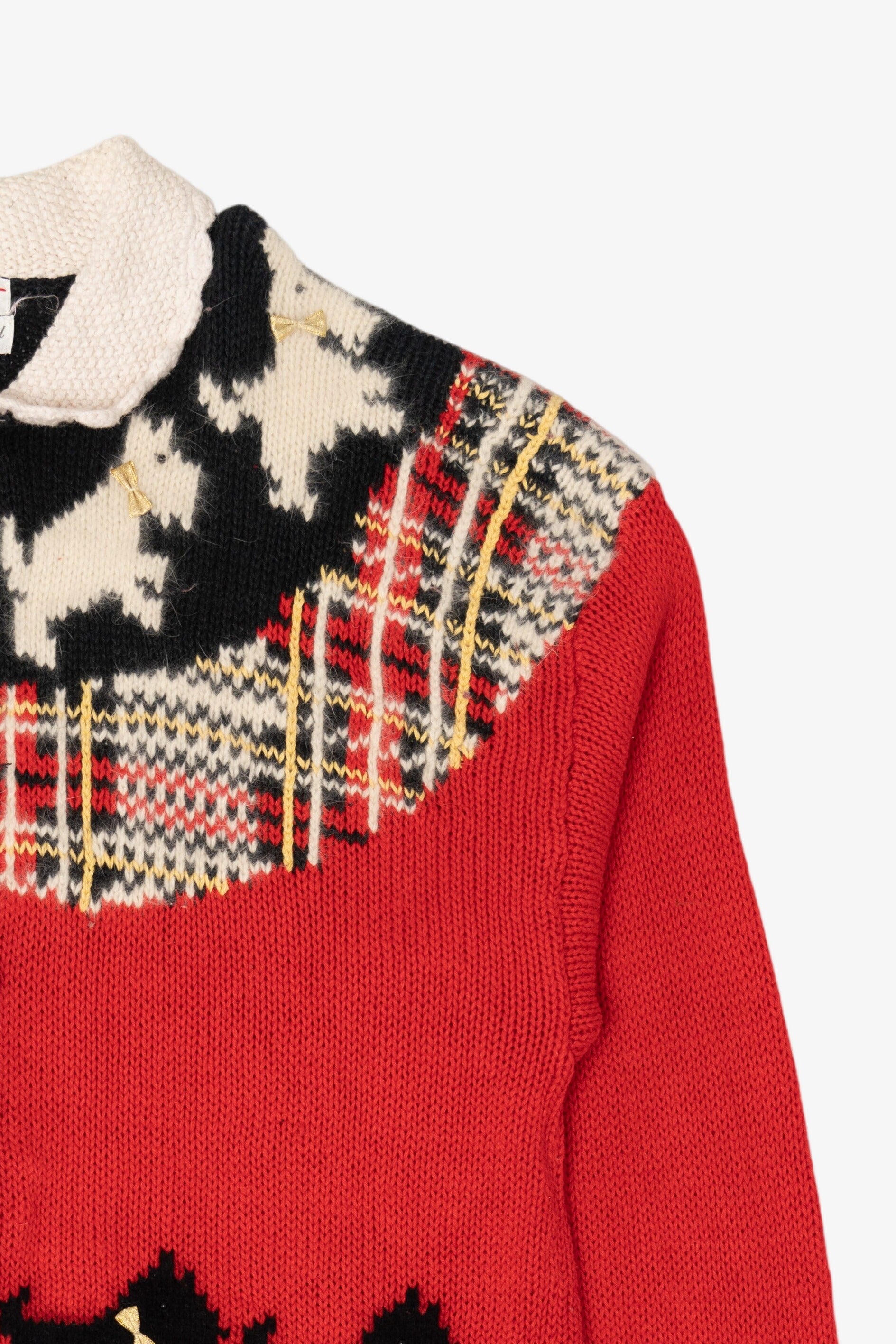 Vintage Hand Knit Red Talbots Scottie Dogs Cardigan Sweater (1990s)