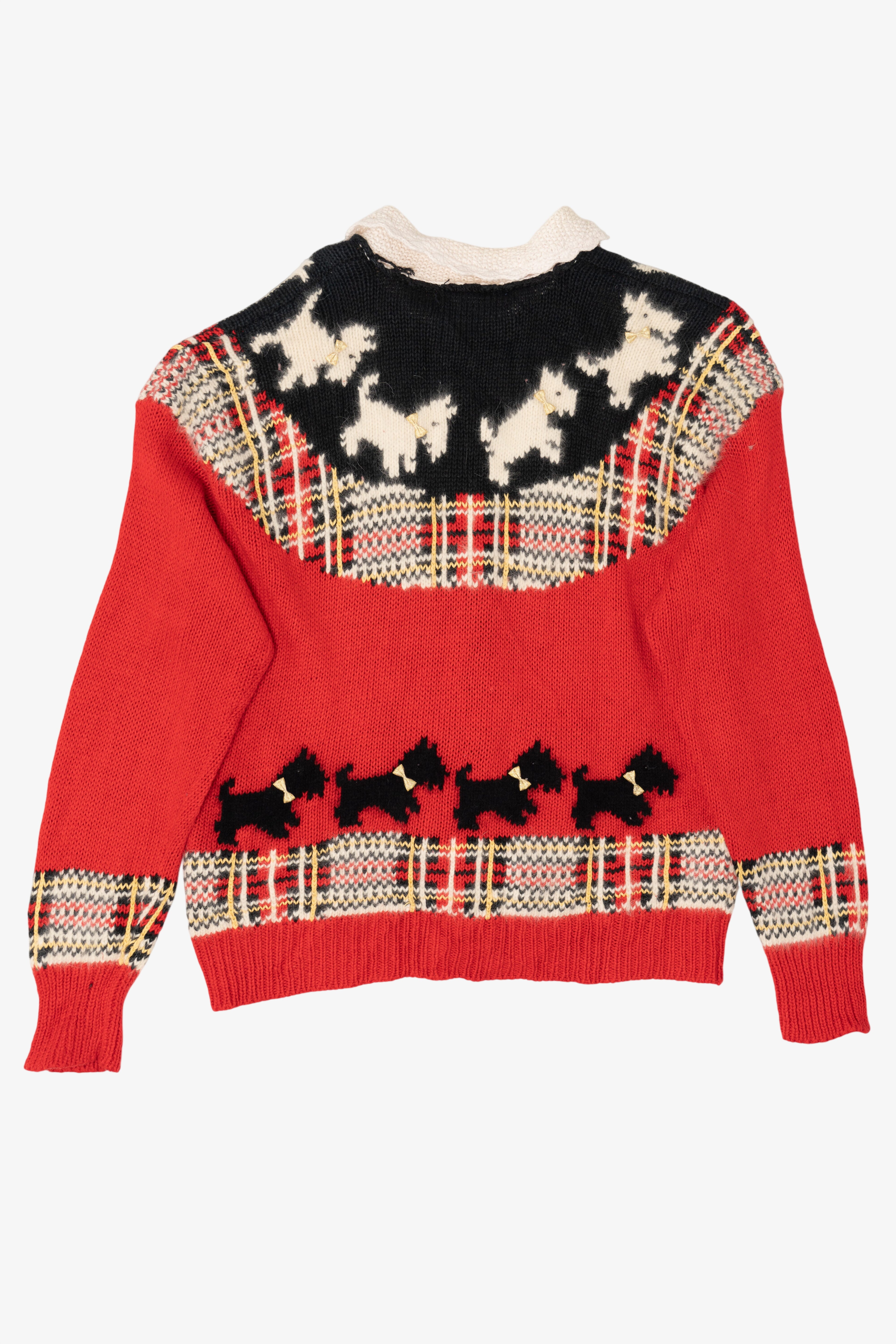 Vintage Hand Knit Red Talbots Scottie Dogs Cardigan Sweater (1990s)
