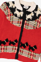 Vintage Hand Knit Red Talbots Scottie Dogs Cardigan Sweater (1990s)