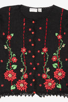 Vintage Black Arriviste Poinsettias Ugly Christmas Cardigan (1990s)