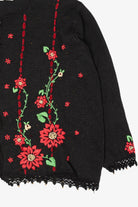 Vintage Black Arriviste Poinsettias Ugly Christmas Cardigan (1990s)