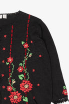 Vintage Black Arriviste Poinsettias Ugly Christmas Cardigan (1990s)
