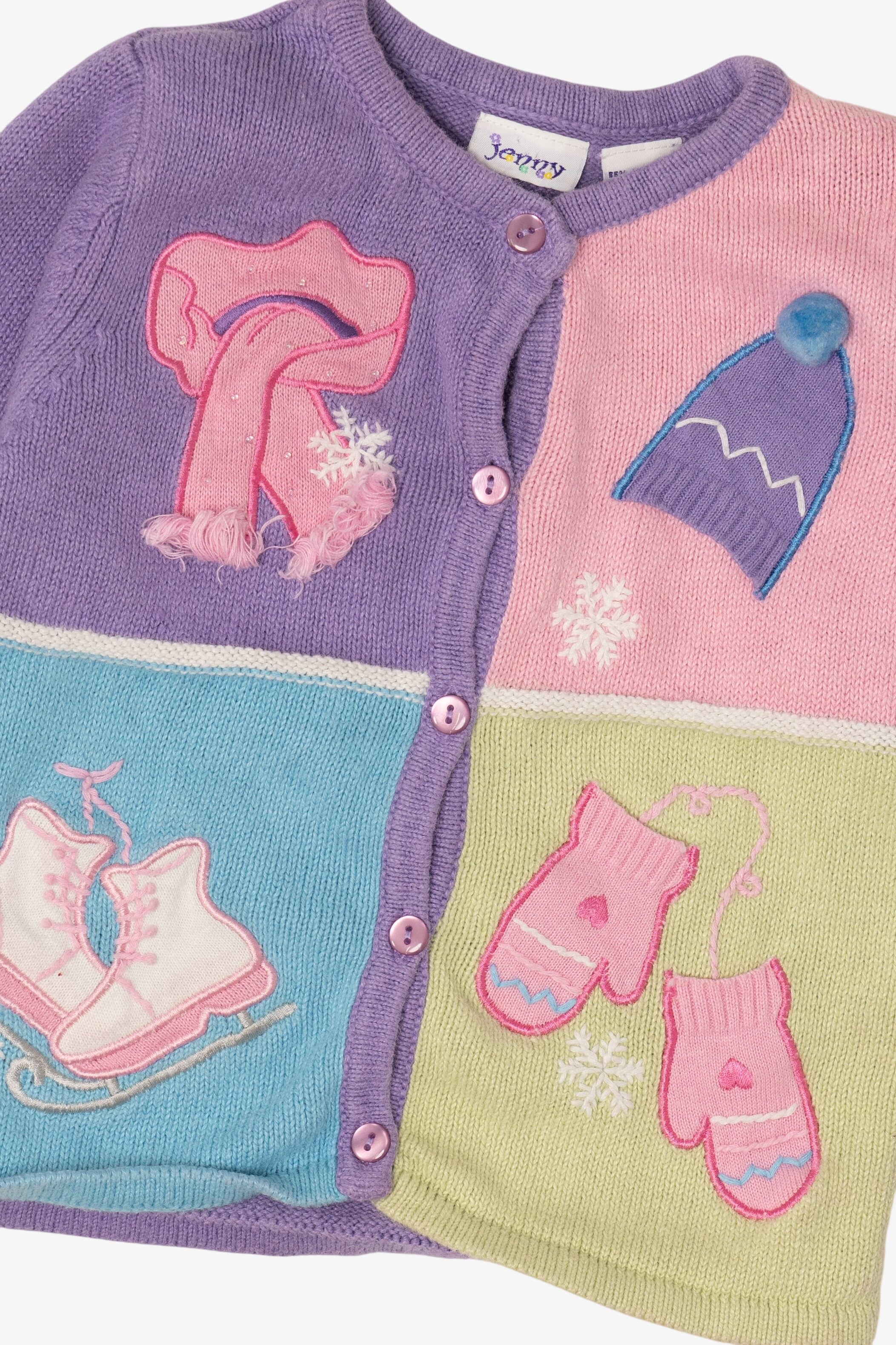 Vintage Kids Lavender Jenny Winter Clothes Ugly Christmas Cardigan (1990s)