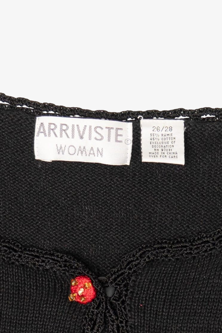 Vintage Black Arriviste Poinsettias Ugly Christmas Cardigan (1990s)