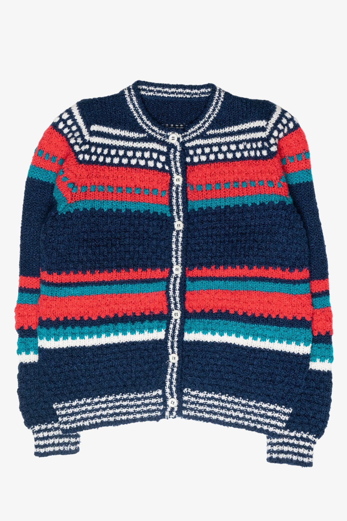 Vintage Hand Knit Striped Cardigan Sweater (1990s)