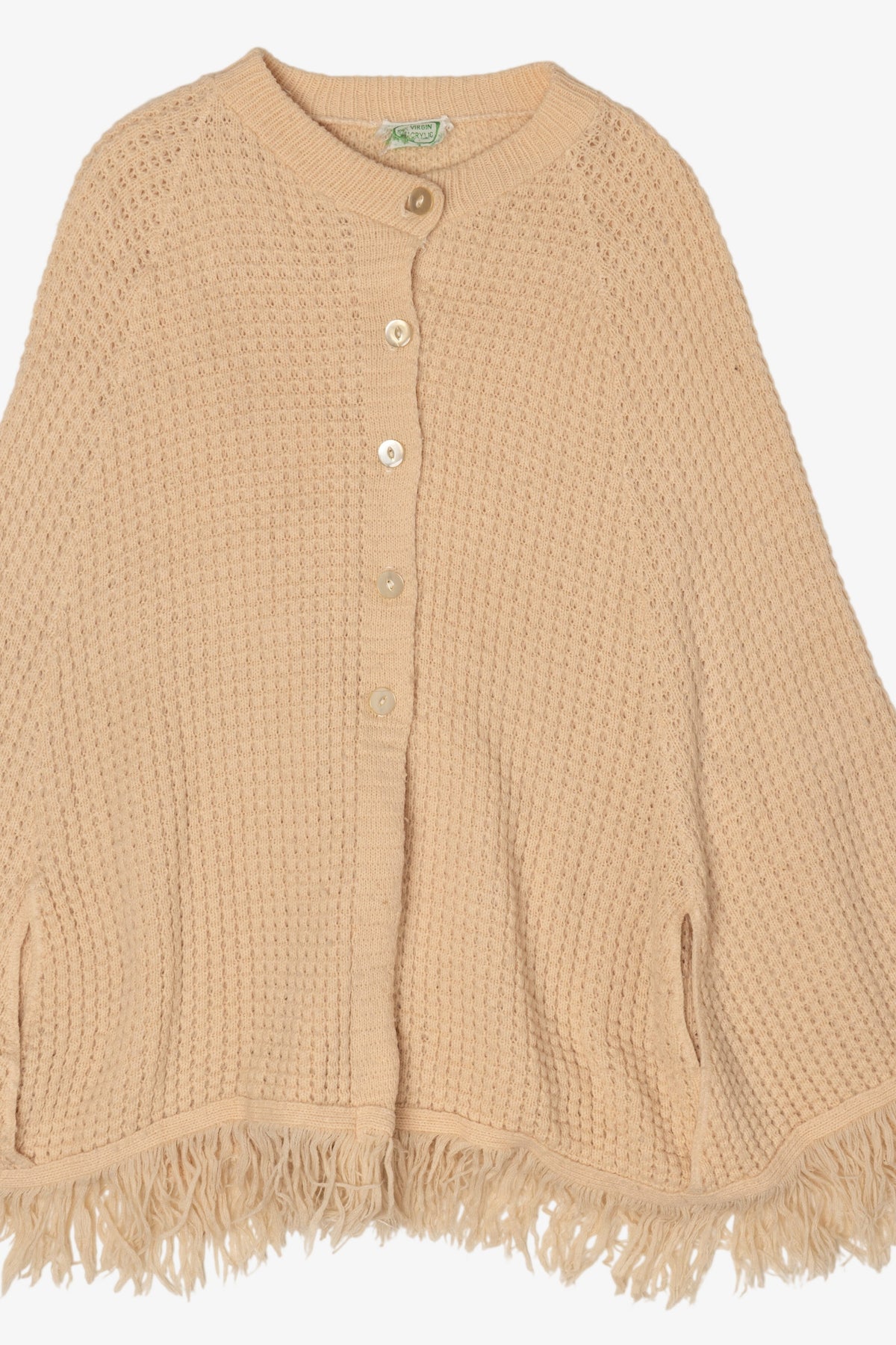 Vintage Beige Textured Knit Poncho Sweater (1970s)