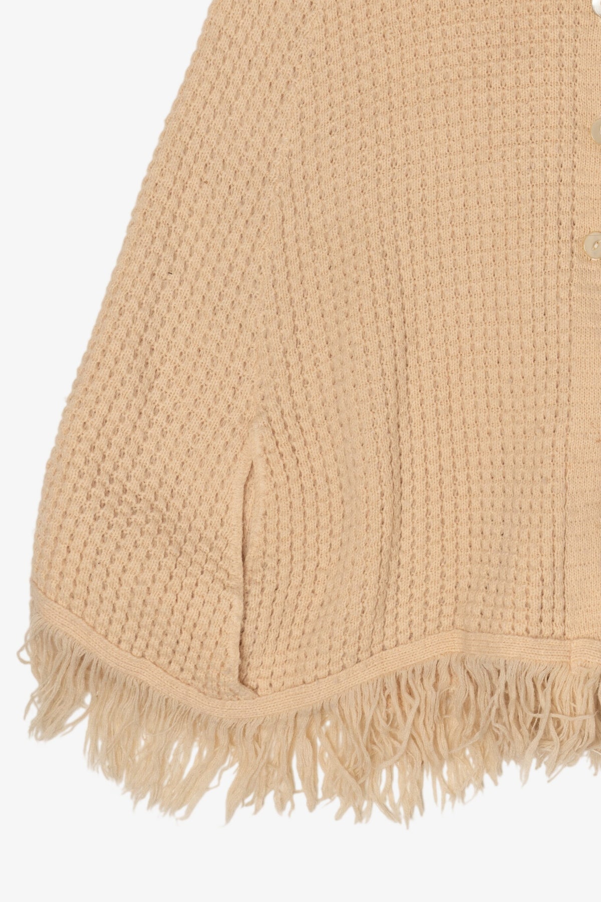 Vintage Beige Textured Knit Poncho Sweater (1970s)