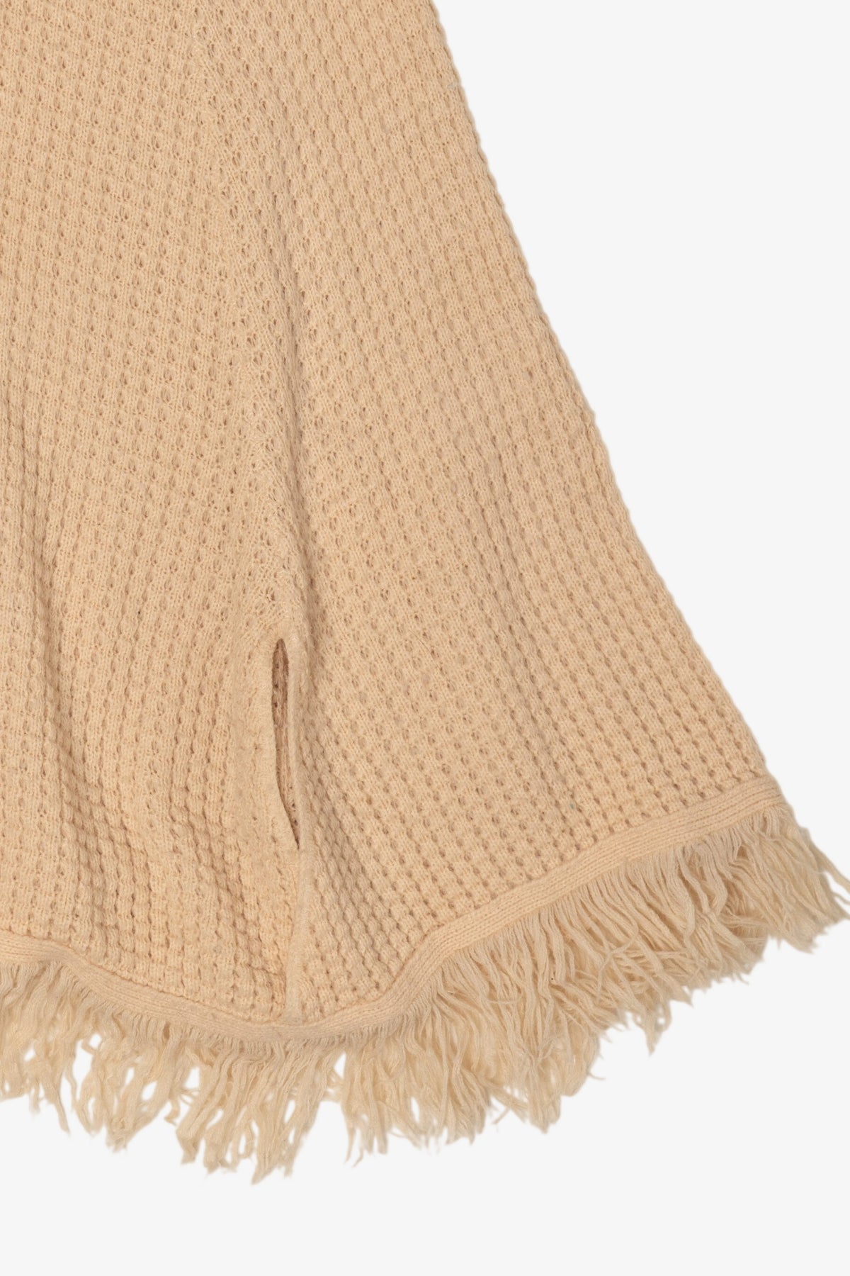 Vintage Beige Textured Knit Poncho Sweater (1970s)
